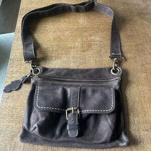 Roots Dark Brown Leather Messenger Bag with Front Buckle